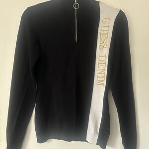 Guess Black and White Zip-Up Sweater Y2K